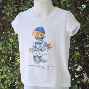 Ralph Lauren Kids 18 Months Girls White and Blue‎ Bear Tee Shirt Top